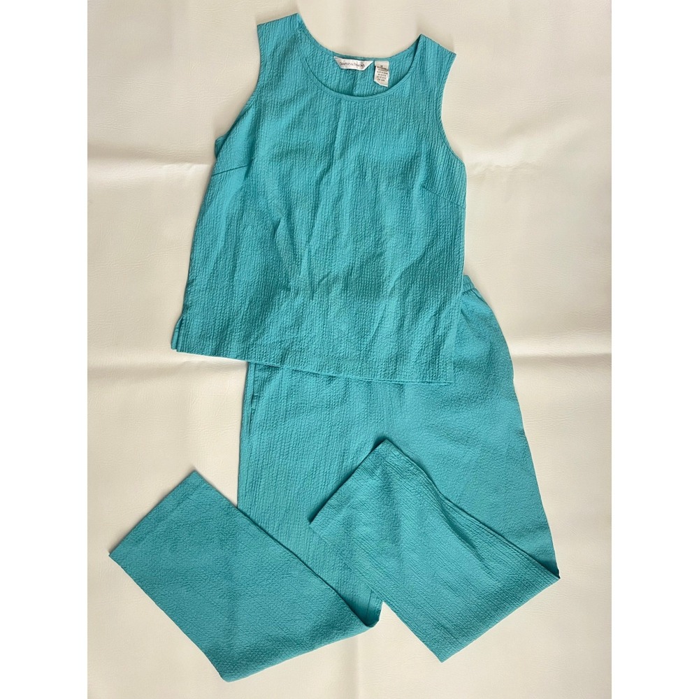 Draper's & Damon's Crinkle Textured 2pc Set Turquoise Top M Pants PM Resort